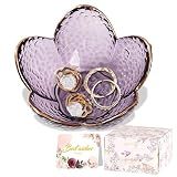 Purple Flower Jewelry Dish Glass Ring Holder Dish Jewelry Tray Cute Vanity Organizer Aesthetic Nightstand Bathroom Room Decor Trinket Dish Mothers Day Friendship Christmas Birthday Gifts for Women