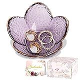 Purple Flower Jewelry Dish Glass Ring Holder Dish Jewelry Tray Cute Vanity Organizer Aesthetic Nightstand Bathroom Room Decor Trinket Dish Mothers Day Friendship Christmas Birthday Gifts for Women