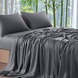 Shilucheng 100% Viscose Derived from Bamboo_ Sheets Queen Size 4pcs - Ultra Cooling & Silky Soft Bed Sheets, 16" Deep Pocket, Perfect for Hot Sleepers, Hotel Bedding Sheets (Dark Grey)