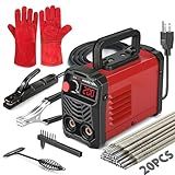 Hpoouo 200Amp 20PCS Rods Stick Welder, Super MINI Portable Welding Machine, IGBT Inverter Welder Machine 110V with Hot Start Arc Force Anti-Stick, for 1/16"-1/8" Rod ARC Welder, 2 Chip Hammers (Red)