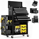 BSMTEK 8-Drawers Rolling Tool Chest with Wheels, 3-in-1 Exclusive Tool Box Combo with Removable 2-Tire Utility Cart, 30% Extra Storage Rolling Tool Cabinet for Garage Workshop, 35”W x 13”D x 43”H