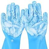 Pecute Pet Grooming Gloves - Heat Resistant Silicone Gloves with High-Density Teeth, Enhanced Five Finger Design for Bathing and Massaging Dogs and Cats, Blue