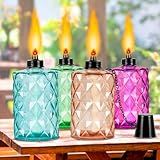 Glass Table Top Torch, Outdoor Torch Canisters 12 oz,Refill Canister with Wicks and Covers, Patio Metal Torch for Luau Party, DIY Garden Decor (4 Packs) (Multi-Color)