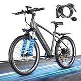 AVBDJOY Electric Bike for Adults,26" Mountain Ebike with 48V 12Ah Removable Battery,1500W Peak Motor Up to 25MPH 65 Miles Range,7 Speed Electric Bicycles for City Cruiser Commuter (Gray-12Ah Battery)