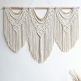 guzhiou large macrame wall hanging - Boho Tapestry Macrame Wall Decor Art- Chic Bohemian Handmade Woven Tapestry Home Decoration for Bedroom Living Room Apartment Wedding Party - 43"x32" (Wood bead)