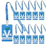 30 Sets Volunteer Lanyards with Badges PVC Plastic Card Pass Volunteer Name Tags for Music Party, Activity, Fundraising, Church, School, Events(Blue)