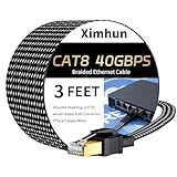 Cat 8 Ethernet Cable 3FT, 6FT 10FT 15FT 20FT 25FT 30FT 40FT 50FT 60FT 75FT 100FT High-Speed Braided Internet Cable Network Cord with RJ45 Connector 40Gbps 2000Mhz Heavy Duty LAN Cable Shielded Indoor