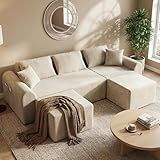 Decofy Cloud Modular Sectional Sofa, No Assembly Deep Seat Chenille Couch with 2 Ottomans, 3-Seater Modular Sofa for Living Room, Beige
