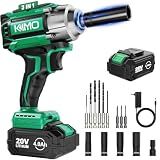 KIMO Impact Wrench 1/2 Cordless, 550N.m (410ft-lbs), 4000RPM/3500IPM, 9-Piece Drill & Driver Set, 4 Sockets1/2 Impact Gun for Car Tires, Safety Lock, Variable Modes, 4000mAh Battery 20V Impact Driver