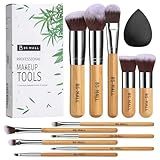 BS-MALL Makeup Brush Set 11Pcs Bamboo Synthetic Kabuki Brush Set Foundation Powder Blending Concealer Eye shadows Blush Cosmetics Brushes with Travel Organizer Bag & Makeup Sponge (Bamboo 11)
