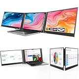 QQH Laptop Screen Extender, 15.6” Triple Portable Monitor for Laptop with Ultra-Slim FHD IPS Display, USB-C Plug and Play Extended Screen Compatible with MacOS, Windows, Android for 12-16" Laptops