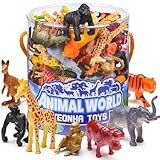 Yeonha Toys 60 Piece Mini Zoo Animal Toy with Gift Box, Realistic Small Plastic Animal Figure Sensory Bins, Jungle Party Favors, Cupcake Topper, School Education, Birthday Gifts for Kids Toddlers