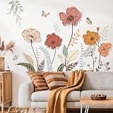 wondever Boho Flower Wall Decals Wildflower Floral Grass Wall Stickers