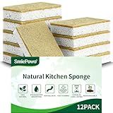 Natural Kitchen Sponge Compostable Kitchen Sponges Cellulose and Coconut Scrubber Abrasive Scrubbing Pads SmilePowo Environmentally Friendly Sponge for Dishes (12 Pack)