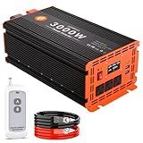 3000 Watt Power Inverter 12V DC to 110V/120V AC Converter Peak Power 6000W Car Inverter with LCD Display 3 AC Outlets, 2 USB & Type-C Port for RV,Truck,Off-Grid Solar System with Remote Controller