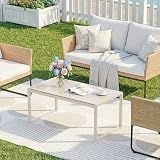 ONBRILL Rectangle Coffee Table with Tempered Glass Desktop, Sand