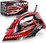Utopia Home Steam Iron for Clothes - Non-Stick Soleplate - 1800W Clothes Iron With Auto-Off Safety Feature - Adjustable Thermostat Control, Variable Steam Control, Self-Clean, 8 Feet Cord (Black/Red)