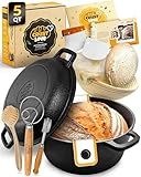 CRUSTLOVE Cast Iron Dutch Oven for Bread Baking - incl. Sourdough Bread-Baking Supplies like Banneton Bread-Proofing Basket - 5QT Bread-Oven with Lid Bread-Making Kit Pan, Pot, Sour Sough Tools, Lame
