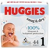 Huggies Size 1 Diapers, Snug & Dry Newborn Diapers, Size 1 (8-14 lbs), 44 Count, Packaging May Vary
