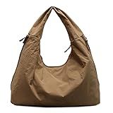 Tote Bag for Women Slouchy Hobo Bags Nylon Solid Color Crossbody Handbag Multipockets Crescent Shoulder Bag Large (Coffee)