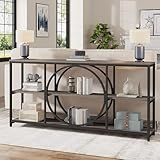 Tribesigns 70.9 inch Sofa Console Table, Extra Long Narrow Entryway Tables with 3 Tier Wood Storage Shelves Metal Frame for Foyer Hallway Living Room Behind Couch, Black Rustic Gray