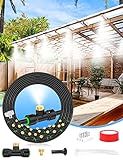 Misters for Outside Patio 63FT(19.2M)+21 Brass Mist Nozzles+a Brass Adapter(3/4") Detachable outdoor misting cooling system for Garden, waterpark, Greenhouse, Backyard, Fan, Umbrella, Deck, Canopy