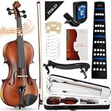 Fesley 4/4 Violin Fiddle Full Set: Matt Violin Kit for Beginners, Acoustic Violin with Hard Case, Solidwood Hand Made Starter Kit with Bow, Shoulder Rest, Tuner, Extra Strings