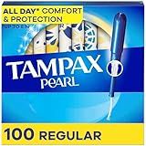 Tampax Pearl Tampons Regular Absorbency, with Leakguard Braid, Unscented, 50 Count x 2 Packs (100 Count Total) (Packaging May Vary)