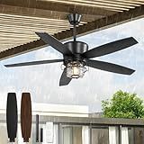 52" Outdoor Ceiling Fans with Lights and Remote Control,IP65 Wet Rated Waterproof Ceiling Fan with 6-Speed DC Motor, Farmhouse Gazebo Fan for Porch Patios Pavilion(Black)
