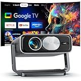 4K Projector Built-in Google TV, 2500ANSI/Auto Lens Cap/AI Voice Control Projector with WiFi and Bluetooth, Smart Movie Projector with Auto Focus & Keystone, Mini Proyector for Apps/Celling/Outdoors