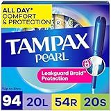Tampax Pearl Tampons for Women Multipack, with LeakGuard Braid, Light/Regular/Super Absorbency, Unscented, 94 Count (2 Packs of 47) (Packaging May Vary)