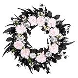 National Tree Company Artificial Pretty Morbid Pink Carnation Halloween Wreath, Black, Silver Pumpkins, 26inch