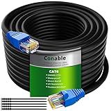 Cat6 Outdoor Ethernet Cable 150ft, Heavy Duty Double Jackets Internet Cord, Waterproof, Direct Burial, (from 25FT to 500 FT) Support PoE Cat6 Cat5e Cat5 Network, Cat 6 RJ45 Patch Cable with 25 Ties