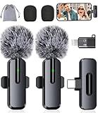 Professional Wireless Mini Microphone for iPhone - 2 Pack Lavalier bluetooth Microphone for Video Recording, 2 In 1 Noise Reduction Lapel Mic for Ipad, Android, Mini Mic for Content Creators Podcast