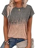Alaroo Summer Tops for Women 2025 Boho Business Casual Short Sleeve T Shirts Beach Vacation Print 16 L