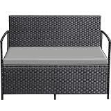 Greesum Patio Loveseat PE Rattan Wicker Outdoor Furniture with Soft Cushions & Built-in Storage Space for Lawn Garden Backyard, Black