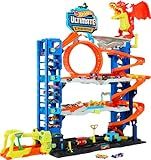 Hot Wheels City Ultimate Garage Track Set with 2 Die-Cast Toy Cars & Car-Eating Dragon, Stores 50+ Vehicles, 4 Levels