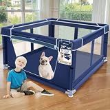 XVISHX 42x42 Inches Puppy Playpen with Gate, Dog Playpen for Puppies or Small Dogs, DogFence Pet Playpen for Indoor & Outdoor, Sturdy Safety DogPen with Thickened Fabric, High-Strength Nylon Wire Mesh