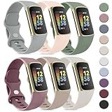 Tobfit 6 PACK Sport Bands Compatible with Fitbit Charge 5 Bands for Women Men, Soft Silicone Waterproof Straps Replacement Wristbands Compatible for Fitbit Charge 5 Watchband,Small, Light