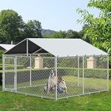 YITAHOME 10'x10' Outdoor Dog Enclosure with Metal Dog Gate, Dog Kennel Outside with Roof, Dog Fence Outdoor for Yard