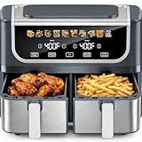 Simple Deluxe 9.5-Qt Dual Basket Air Fryer, 10-in-1 Digital Preset 1700W Airfryer, Sync Cook, Independent Temp Control, Shake Reminder, Nonstick Basket, Grey
