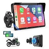 WonVon 7 Inch Wireless Motorcycle Carplay GPS Navigation System with Apple Carplay and Android Auto Portable Screen with Dual Bluetooth, Navigation, Siri, Google Assistant with Magnetic Mount