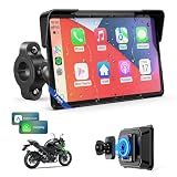 WonVon 7 Inch Wireless Motorcycle Carplay GPS Navigation System with Apple Carplay and Android Auto Portable Screen with Dual Bluetooth, Navigation, Siri, Google Assistant with Magnetic Mount