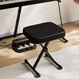 DUMOS Piano Bench, Guitar Stool, Collapsible Stool Black