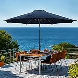 wikiwiki 9FT Patio Umbrellas Outdoor Table Market Umbrella with Push Button Tilt/Crank, 8 Sturdy Ribs, Fade Resistant Waterproof POLYESTER DTY Canopy for Garden, Lawn, Deck,Backyard&Pool,Midnight Blue