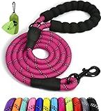 Taglory Rope Dog Leash 6 FT with Comfortable Padded Handle, Highly Reflective Threads Leash and Anti-Tangle Clip for Walking Medium Large Dogs, 1/2 inch, Hotpink