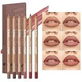 Beauty Glazed 6pcs Nude Brown Lip Liner Makeup Set - Waterproof & Smudge-Proof Matte Pencil, Long-Lasting & Durable, Smooth & Easy Glide, Non-Smudge, Contouring, Filling & Layering (NUDE-PINK Set)