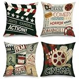 Joymaison 18x18 Set of 4 Vintage Movie Cinema Throw Pillow Cushion Covers