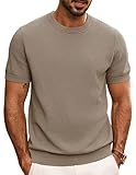 PJ PAUL JONES Men's Crewneck Shirt Fashion Textured T-Shirts Solid Short Sleeve Pullover Shirts Camel