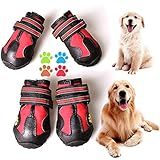 CovertSafe& Dog Boots for Dogs Non-Slip, Waterproof Dog Booties for Outdoor, Dog Shoes for Medium to Large Dogs 4Pcs with Rugged Sole Black-Red